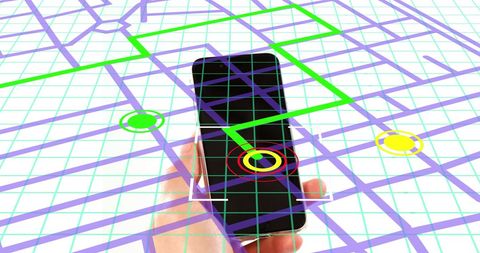 Hand Using Smartphone for Navigation on Digital Grid Map - Download Free Stock Images Pikwizard.com