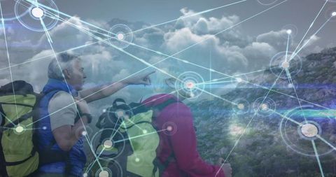 Technology-Driven Adventure in Rugged Wilderness with Senior Hikers