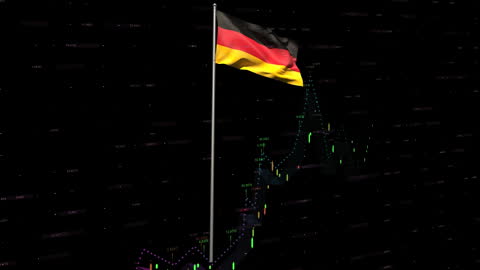 German Flag with Rising Data Trends Visualization