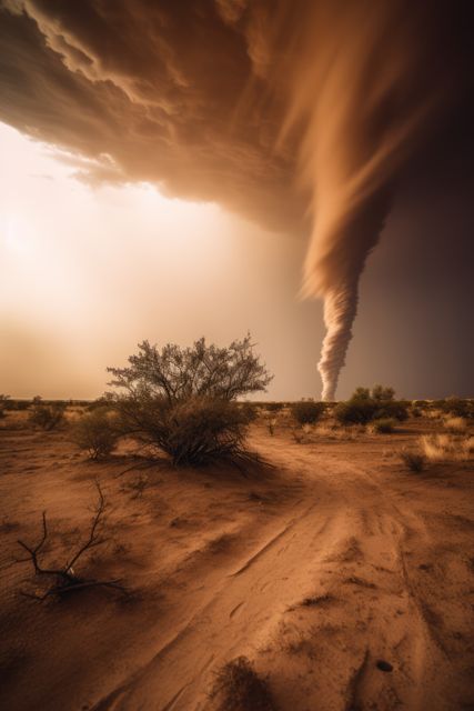 Huge tornado swirling over desert, created using generative ai technology - Download Free Stock Photos Pikwizard.com