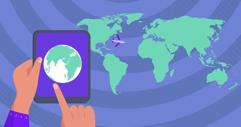 Digital Exploration with Tablet Overlaying World Map - Download Free Stock Images Pikwizard.com
