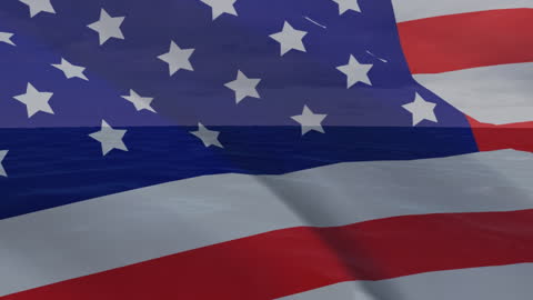 Animated American Flag Superimposed Over Ocean Waves