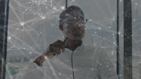 Innovative African American Professional with Futuristic Data Visualization