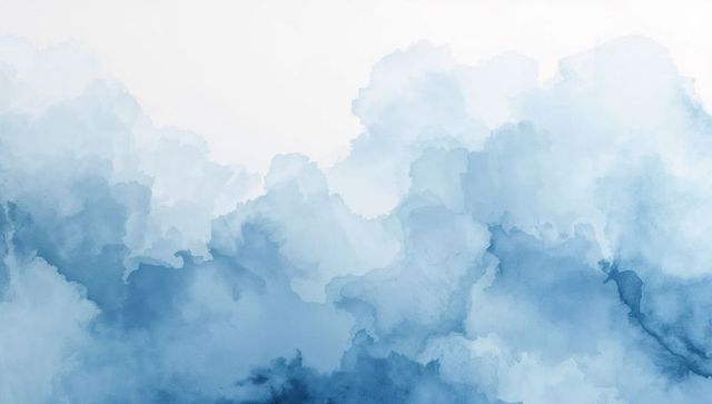 Abstract blue watercolor washes evoking ethereal cloudlike atmosphere and paper texture