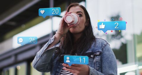 Young Woman Engaging on Social Media Platforms Outdoors