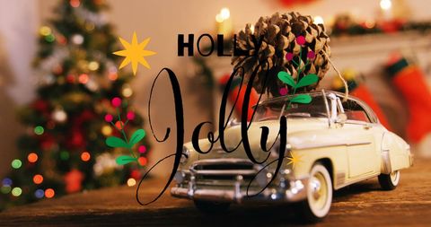 Vintage Christmas Greeting with Classic Car and Decor - Download Free Stock Images Pikwizard.com