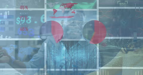 Business People Analyzing Financial Data Amid Global Network