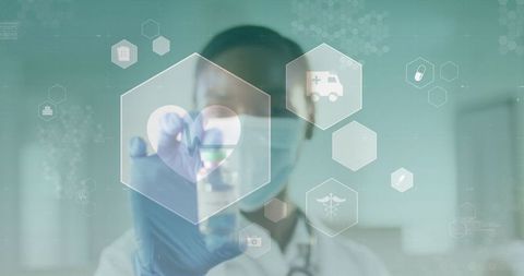 Healthcare Professional in Lab Examining Serum Sample with Futuristic Interface