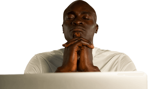 transparent image of contemplative man using laptop - Download Free Stock Videos Pikwizard.com