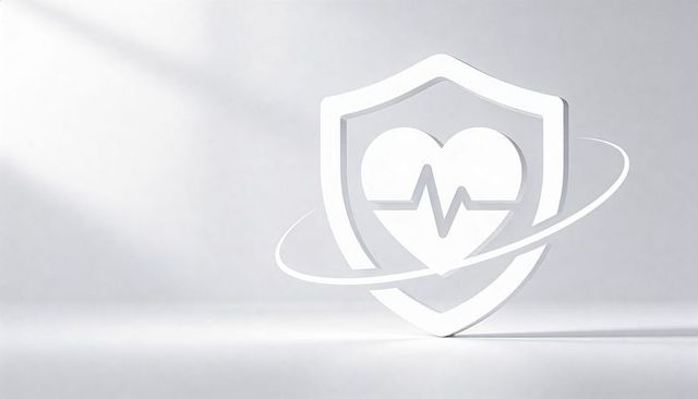 White 3D Shield with Heartbeat ECG and Orbit Ring Minimal Medical Protection Concept Icon