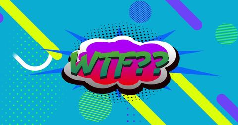 Colorful Retro Speech Bubble with WTF Text on Blue