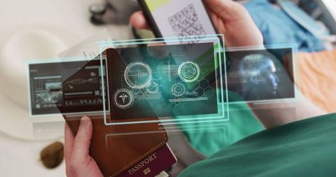 Digital Data Processing Overlay With Man Using Smartphone