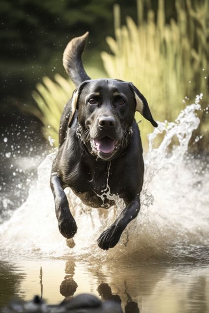 Black labrador dog running in water over grass created using generative ai technology - Download Free Stock Photos Pikwizard.com