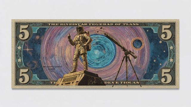 Futuristic Currency Concept With Astronaut and Cosmic Vortex