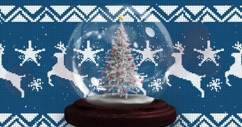Snow Globe with Christmas Tree and Festive Blue Pattern