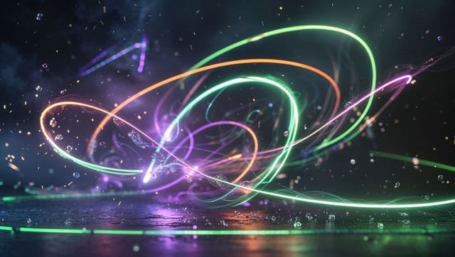 Futuristic Neon Light Trails on Glossy Surface