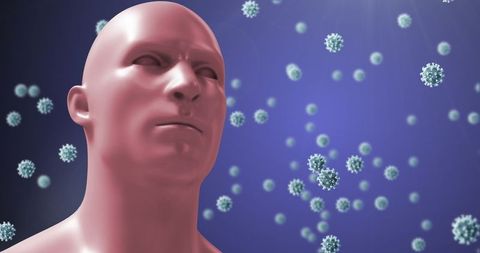 Futuristic Human Bust Amidst Virus Particles Concept Art