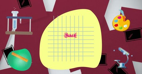 Colorful school-themed illustration with science and art supplies