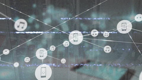 Abstract Digital Network of Icons and Data Processing
