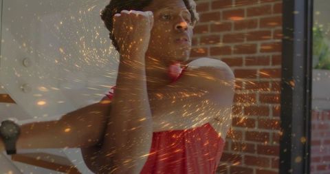 Dynamic Gym Training with Modern Fitness Enthusiast in Red