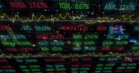 Digital Stock Market Animation with Nighttime Traffic Overlay