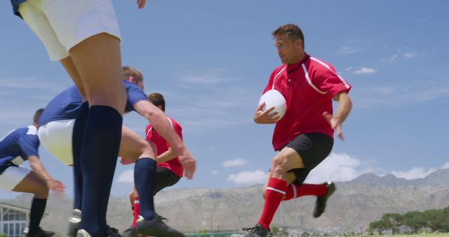 Intense Rugby Action Captured Mid-Game with Players Running - Download Free Stock Images Pikwizard.com