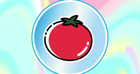 Red Tomato Illustration on Pastel Swirl Background