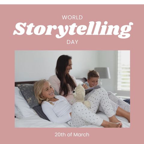 Family Celebrating World Storytelling Day on Bed