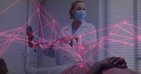 Healthcare Professional Examining Patient with Digital Network Overlay