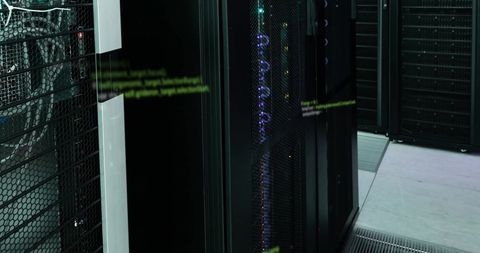 Digital Network Data Server Room with Coding Overlay - Download Free Stock Images Pikwizard.com