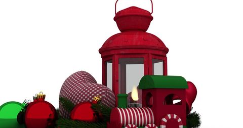 Festive Christmas Decorations with Red Lantern and Baubles