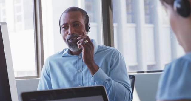 Bearded African American Customer Service Representative on Phone - Download Free Stock Images Pikwizard.com