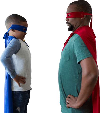 Transparent Costume Play Father and Son as Superheroes
