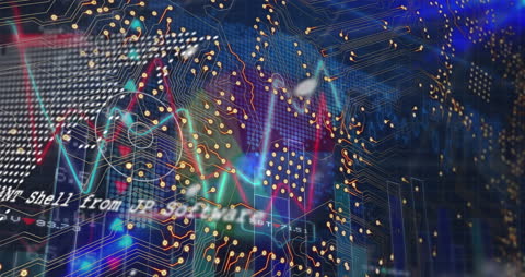 Digital Data Tunnel with Fireworks Animation