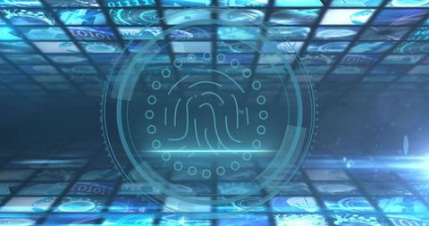 Futuristic fingerprint hologram in digital interface