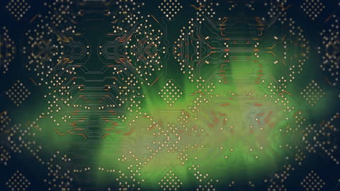 Futuristic Digital Circuit Patterns with Green Lighting Effects