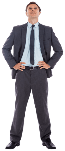 Transparent Confident Businessman Smiling Arms on Hips