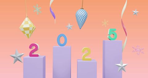 Colorful 2025 Digits with Festive New Year Decorations