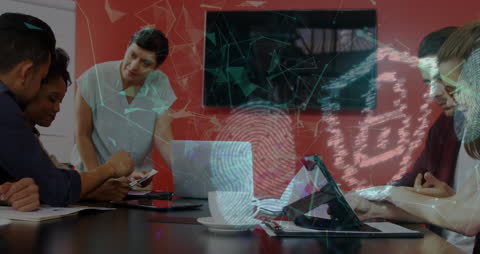 Diverse Team Discussing Cybersecurity Solutions in Modern Office