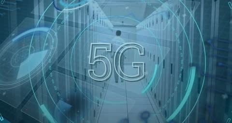 5G Technology in Server Room with Digital Overlay