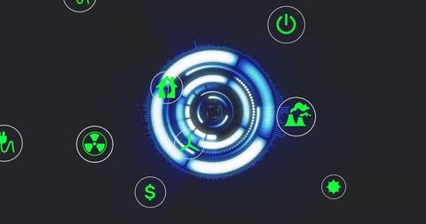 Futuristic hud interface with energy and finance icons