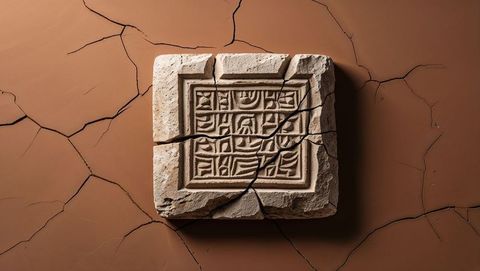 ancient carved stone with mysterious symbols on cracked surface - Download Free Stock Images Pikwizard.com