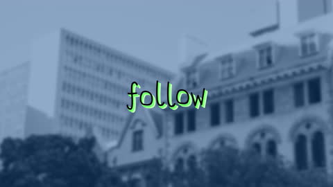 Colorful 'Follow' Text with Urban Cityscape Background