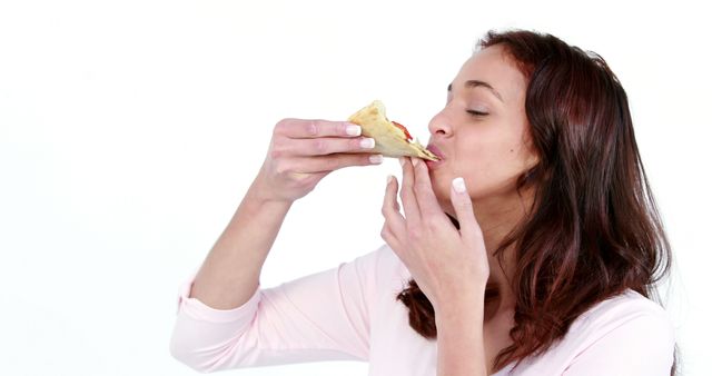 Young Woman Enjoying Delicious Slice of Pizza - Download Free Stock Images Pikwizard.com