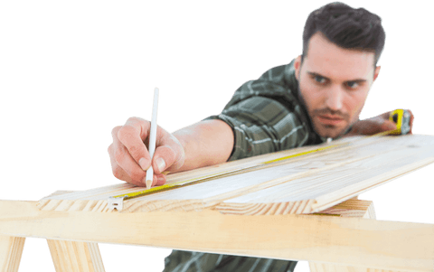 Transparent Builder Calculating Measurement Of Plank