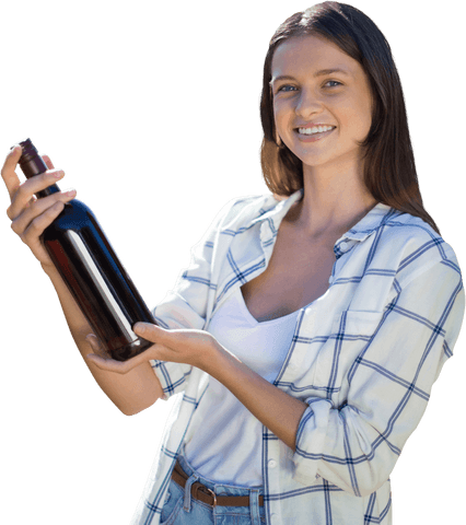 smiling woman holding transparent wine bottle celebrates happy moment - Download Free Stock Videos Pikwizard.com