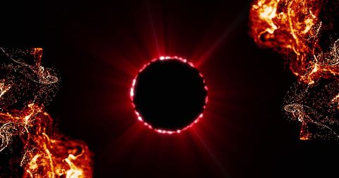 Vibrant Abstract Pattern with Flaming Shapes and Dark Sun Motif - Download Free Stock Images Pikwizard.com