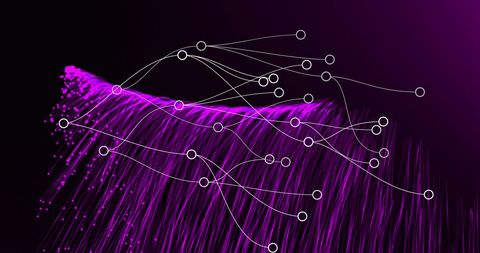 Network connections over vibrant purple light trails