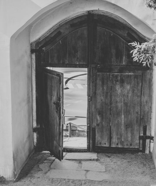 Vintage Wooden Gate Leading to Street in Black and White - Download Free Stock Photos Pikwizard.com
