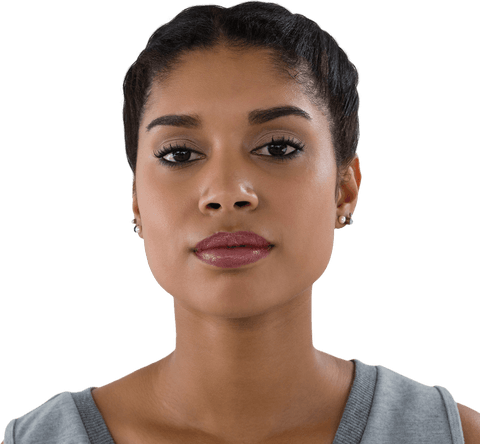 Transparent Background Close-up Portrait of Confident Young Woman with Earrings